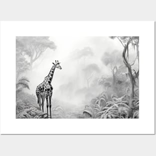 Giraffe Animal Discovery Wild Nature Ink Sketch Style Posters and Art
